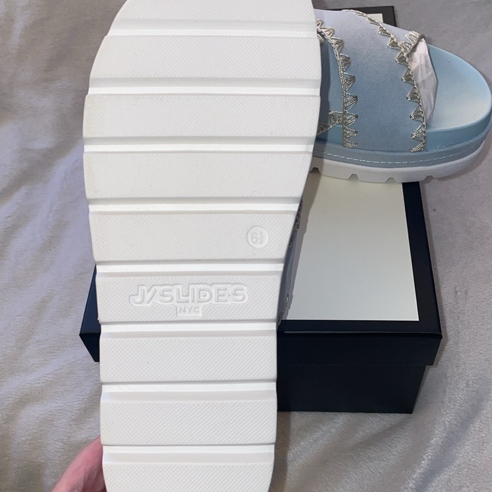 NWT J/SLIDES BAE Light Blue Faux Suede Sandal - Picture 14 of 14
